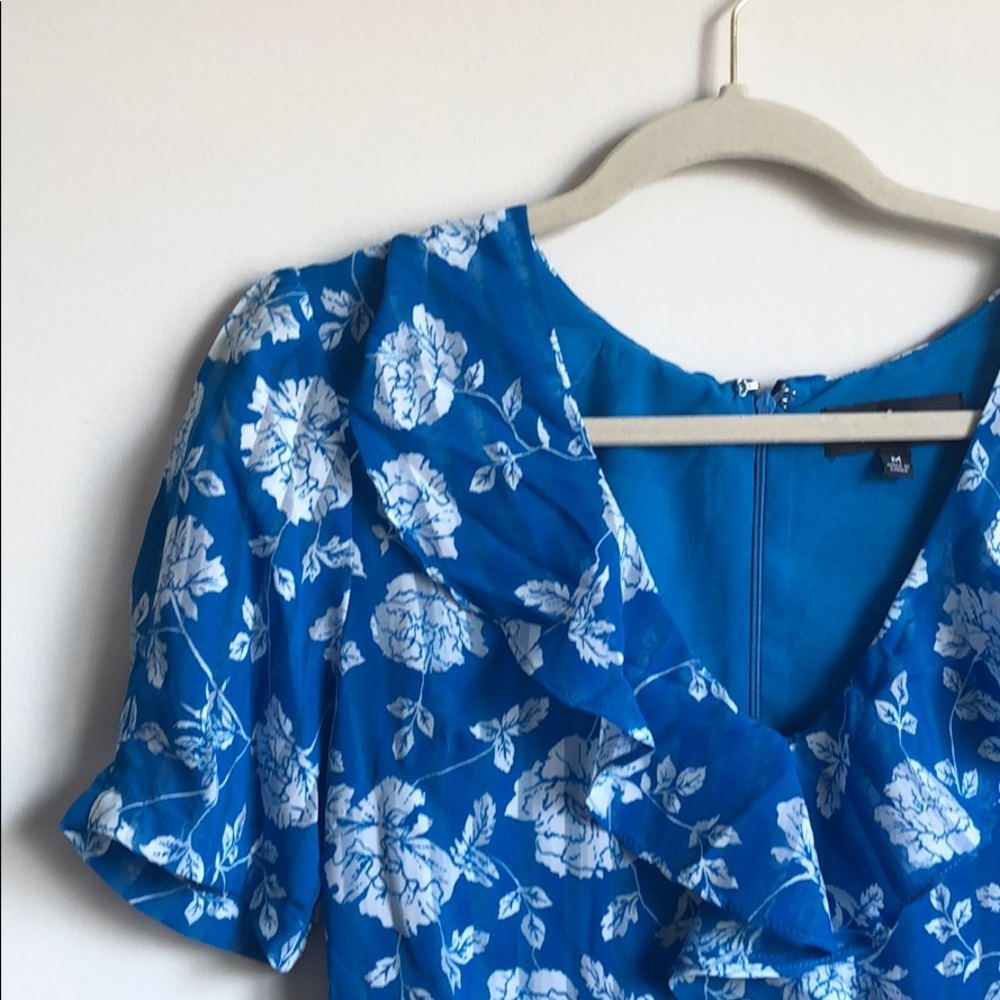 Ximena Blue Floral Ruffled Short Sleeve Mini Dress